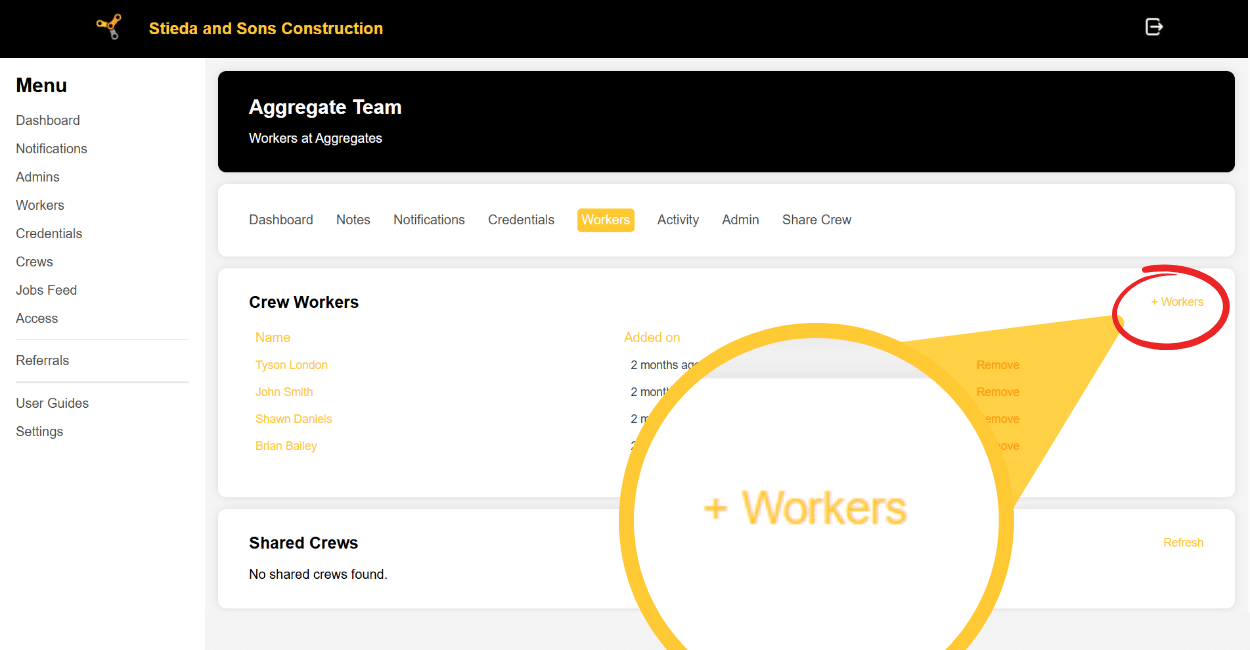 Sub Add Workers To Crew Button